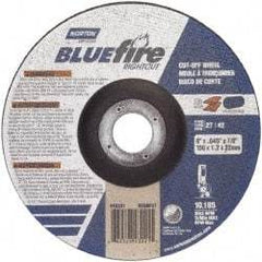 Norton - 24 Grit, 6" Wheel Diam, 7/8" Arbor Hole, Type 27 Depressed Center Wheel - Zirconia Alumina, Q Hardness, 10,185 Max RPM, Compatible with Angle Grinder - Americas Industrial Supply