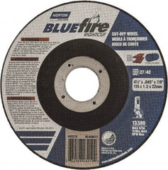 Norton - 24 Grit, 4-1/2" Wheel Diam, 1/16" Wheel Thickness, 7/8" Arbor Hole, Type 27 Depressed Center Wheel - Zirconia Alumina, R Hardness, 13,580 Max RPM, Compatible with Angle Grinder - Americas Industrial Supply