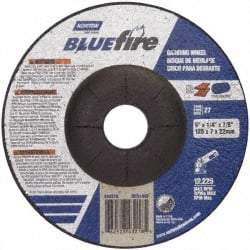 Norton - 24 Grit, 5" Wheel Diam, 1/4" Wheel Thickness, 7/8" Arbor Hole, Type 27 Depressed Center Wheel - Zirconia Alumina, S Hardness, 12,225 Max RPM, Compatible with Angle Grinder - Americas Industrial Supply