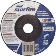 Norton - 24 Grit, 5" Wheel Diam, 1/4" Wheel Thickness, 7/8" Arbor Hole, Type 27 Depressed Center Wheel - Zirconia Alumina, S Hardness, 12,225 Max RPM, Compatible with Angle Grinder - Americas Industrial Supply