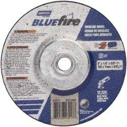 Norton - 24 Grit, 5" Wheel Diam, 1/4" Wheel Thickness, Type 27 Depressed Center Wheel - Zirconia Alumina, S Hardness, 12,225 Max RPM, Compatible with Angle Grinder - Americas Industrial Supply