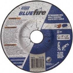Norton - 30 Grit, 5" Wheel Diam, 1/8" Wheel Thickness, 7/8" Arbor Hole, Type 27 Depressed Center Wheel - Zirconia Alumina, U Hardness, 12,225 Max RPM, Compatible with Angle Grinder - Americas Industrial Supply