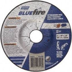 Norton - 30 Grit, 5" Wheel Diam, 1/8" Wheel Thickness, 7/8" Arbor Hole, Type 27 Depressed Center Wheel - Zirconia Alumina, U Hardness, 12,225 Max RPM, Compatible with Angle Grinder - Americas Industrial Supply