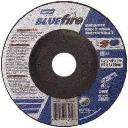 Norton - 24 Grit, 4-1/2" Wheel Diam, 1/4" Wheel Thickness, 7/8" Arbor Hole, Type 27 Depressed Center Wheel - Zirconia Alumina, S Hardness, 13,580 Max RPM, Compatible with Angle Grinder - Americas Industrial Supply