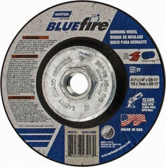 Norton - 24 Grit, 4-1/2" Wheel Diam, 1/4" Wheel Thickness, Type 27 Depressed Center Wheel - Zirconia Alumina, S Hardness, 13,580 Max RPM, Compatible with Angle Grinder - Americas Industrial Supply