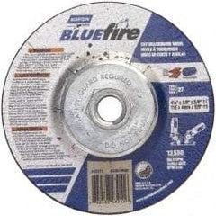 Norton - 30 Grit, 4-1/2" Wheel Diam, 1/8" Wheel Thickness, Type 27 Depressed Center Wheel - Zirconia Alumina, U Hardness, 13,580 Max RPM, Compatible with Angle Grinder - Americas Industrial Supply