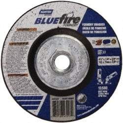 Norton - 24 Grit, 4-1/2" Wheel Diam, 1/4" Wheel Thickness, Type 27 Depressed Center Wheel - Zirconia Alumina/Silicon Carbide Blend, T Hardness, 13,580 Max RPM, Compatible with Angle Grinder - Americas Industrial Supply