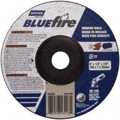 Norton - 24 Grit, 6" Wheel Diam, 1/4" Wheel Thickness, 7/8" Arbor Hole, Type 27 Depressed Center Wheel - Zirconia Alumina, S Hardness, 10,185 Max RPM, Compatible with Angle Grinder - Americas Industrial Supply