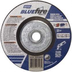Norton - 24 Grit, 4-1/2" Wheel Diam, 1/4" Wheel Thickness, Type 27 Depressed Center Wheel - Zirconia Alumina, S Hardness, 13,580 Max RPM, Compatible with Angle Grinder - Americas Industrial Supply