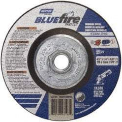 Norton - 24 Grit, 4-1/2" Wheel Diam, 1/4" Wheel Thickness, Type 27 Depressed Center Wheel - Zirconia Alumina, S Hardness, 13,580 Max RPM, Compatible with Angle Grinder - Americas Industrial Supply