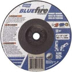 Norton - 24 Grit, 4" Wheel Diam, 1/4" Wheel Thickness, 3/8" Arbor Hole, Type 27 Depressed Center Wheel - Zirconia Alumina/Silicon Carbide Blend, T Hardness, 15,280 Max RPM, Compatible with Angle Grinder - Americas Industrial Supply