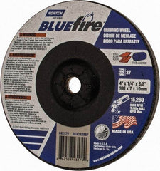 Norton - 24 Grit, 4" Wheel Diam, 1/4" Wheel Thickness, 3/8" Arbor Hole, Type 27 Depressed Center Wheel - Zirconia Alumina, S Hardness, 15,280 Max RPM, Compatible with Angle Grinder - Americas Industrial Supply