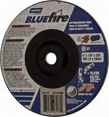 Norton - 30 Grit, 4" Wheel Diam, 1/8" Wheel Thickness, 3/8" Arbor Hole, Type 27 Depressed Center Wheel - Zirconia Alumina, U Hardness, 15,280 Max RPM, Compatible with Angle Grinder - Americas Industrial Supply
