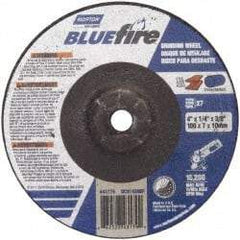 Norton - 24 Grit, 4" Wheel Diam, 1/4" Wheel Thickness, 5/8" Arbor Hole, Type 27 Depressed Center Wheel - Zirconia Alumina, S Hardness, 15,280 Max RPM, Compatible with Angle Grinder - Americas Industrial Supply