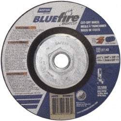 Norton - 36 Grit, 4-1/2" Wheel Diam, 1/16" Wheel Thickness, Type 27 Depressed Center Wheel - Zirconia Alumina, T Hardness, 13,580 Max RPM, Compatible with Angle Grinder - Americas Industrial Supply