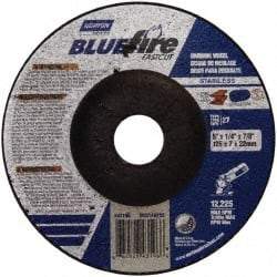 Norton - 24 Grit, 5" Wheel Diam, 1/4" Wheel Thickness, 7/8" Arbor Hole, Type 27 Depressed Center Wheel - Zirconia Alumina, S Hardness, 12,225 Max RPM, Compatible with Angle Grinder - Americas Industrial Supply