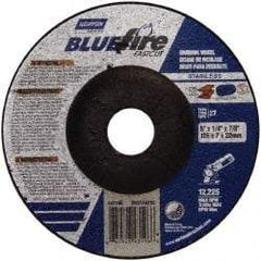 Norton - 24 Grit, 5" Wheel Diam, 1/4" Wheel Thickness, 7/8" Arbor Hole, Type 27 Depressed Center Wheel - Zirconia Alumina, S Hardness, 12,225 Max RPM, Compatible with Angle Grinder - Americas Industrial Supply
