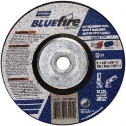 Norton - 24 Grit, 5" Wheel Diam, 1/4" Wheel Thickness, Type 27 Depressed Center Wheel - Zirconia Alumina, S Hardness, 12,225 Max RPM, Compatible with Angle Grinder - Americas Industrial Supply