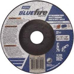 Norton - 30 Grit, 5" Wheel Diam, 1/8" Wheel Thickness, 7/8" Arbor Hole, Type 27 Depressed Center Wheel - Zirconia Alumina, U Hardness, 12,225 Max RPM, Compatible with Angle Grinder - Americas Industrial Supply