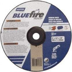 Norton - 24 Grit, 9" Wheel Diam, 1/4" Wheel Thickness, 7/8" Arbor Hole, Type 27 Depressed Center Wheel - Zirconia Alumina, S Hardness, 6,600 Max RPM, Compatible with Angle Grinder - Americas Industrial Supply