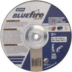 Norton - 30 Grit, 9" Wheel Diam, 1/8" Wheel Thickness, Type 27 Depressed Center Wheel - Zirconia Alumina, T Hardness, 6,600 Max RPM, Compatible with Angle Grinder - Americas Industrial Supply