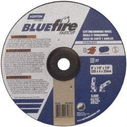 Norton - 30 Grit, 9" Wheel Diam, 1/8" Wheel Thickness, 7/8" Arbor Hole, Type 27 Depressed Center Wheel - Zirconia Alumina, T Hardness, 6,600 Max RPM, Compatible with Angle Grinder - Americas Industrial Supply