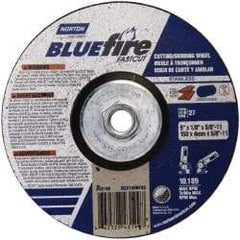 Norton - 30 Grit, 6" Wheel Diam, 1/8" Wheel Thickness, Type 27 Depressed Center Wheel - Zirconia Alumina, U Hardness, 10,185 Max RPM, Compatible with Angle Grinder - Americas Industrial Supply