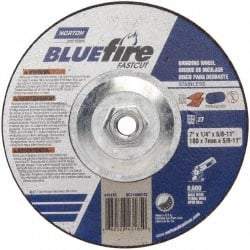 Norton - 24 Grit, 7" Wheel Diam, 1/4" Wheel Thickness, Type 27 Depressed Center Wheel - Zirconia Alumina, S Hardness, 8,600 Max RPM, Compatible with Angle Grinder - Americas Industrial Supply