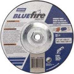 Norton - 24 Grit, 7" Wheel Diam, 1/4" Wheel Thickness, Type 27 Depressed Center Wheel - Zirconia Alumina, S Hardness, 8,600 Max RPM, Compatible with Angle Grinder - Americas Industrial Supply