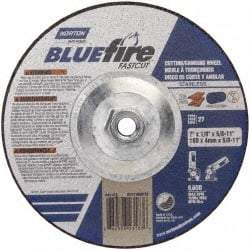 Norton - 30 Grit, 7" Wheel Diam, 1/8" Wheel Thickness, Type 27 Depressed Center Wheel - Zirconia Alumina, T Hardness, 8,600 Max RPM, Compatible with Angle Grinder - Americas Industrial Supply