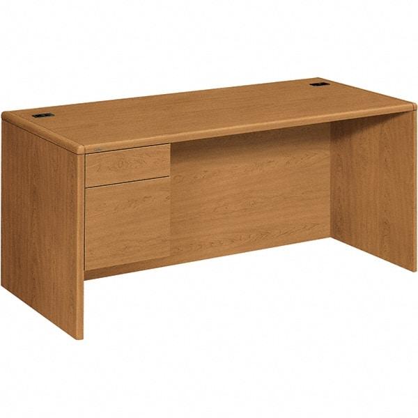 Hon - High-Pressure Laminate Left Pedestal Desk with Center Drawer - 66" Wide x 30" Deep x 29-1/2" High, Harvest - Americas Industrial Supply