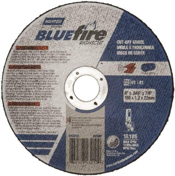 Norton - 6" 36 Grit Zirconia Alumina Cutoff Wheel - 1/16" Thick, 7/8" Arbor, 10,185 Max RPM, Use with Angle Grinders - Americas Industrial Supply