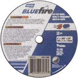 Norton - 4" 46 Grit Zirconia Alumina Cutoff Wheel - 1/16" Thick, 3/8" Arbor, 19,100 Max RPM, Use with Angle Grinders - Americas Industrial Supply