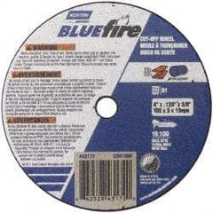 Norton - 4" 46 Grit Zirconia Alumina Cutoff Wheel - 1/8" Thick, 3/8" Arbor, 19,100 Max RPM, Use with Angle Grinders - Americas Industrial Supply