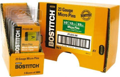 Stanley Bostitch - 23 Gauge 0.0281" Shank Diam 1/2" Long Pin Nails for Power Nailers - Steel, Bright Finish, Smooth Shank, Straight Stick Adhesive Collation, Round Head, Diamond Point - Americas Industrial Supply