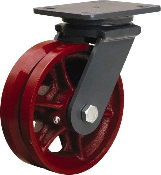 Hamilton - 6" Diam x 2" Wide, Iron Swivel Caster - 1,000 Lb Capacity, Top Plate Mount, 4" x 5" Plate, Straight Roller Bearing - Americas Industrial Supply