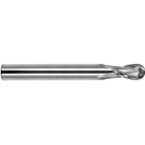 16 mm Dia. × 16 mm Shank × 40 mm DOC × 120 mm OAL, Carbide Uncoated, Spiral , 2 Flute, 25° Helix, Ballnose End Mill - Exact Industrial Supply