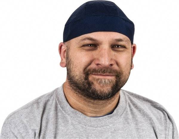 OccuNomix - Size Universal Cooling Tie Hat - Cotton, Tie Closure, Navy Blue, Solid Pattern - Americas Industrial Supply