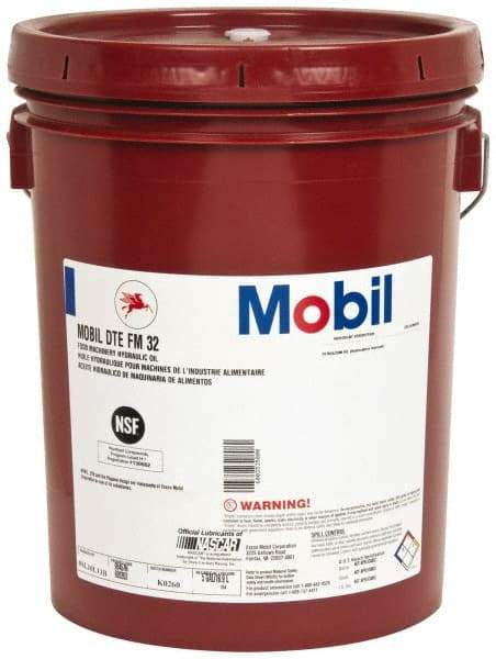 Mobil - 5 Gal Pail Mineral Hydraulic Oil - ISO 32, 31.9 cSt at 40°C & 5.5 cSt at 100°F, Food Grade - Americas Industrial Supply