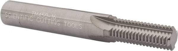 Scientific Cutting Tools - 9/16-16 Thread, 1/2" Shank Diam, Bright Coating, Solid Carbide Straight Flute Thread Mill - 4 Flutes, 3-1/2" OAL, 9/16" Min Noml Diameter - Americas Industrial Supply