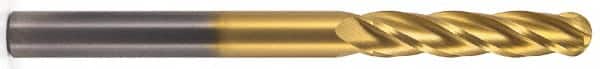 Hertel - 7/16" Diam, 2" LOC, 4 Flute Solid Carbide Ball End Mill - TiN Finish, Single End, 4" OAL, 7/16" Shank Diam - Americas Industrial Supply