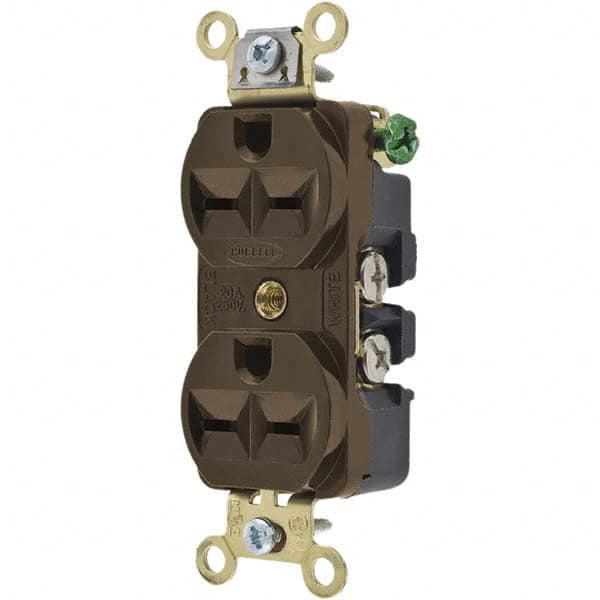 Hubbell Wiring Device-Kellems - 250 VAC 15A NEMA 6-15R Industrial Grade Brown Straight Blade Duplex Receptacle - Americas Industrial Supply