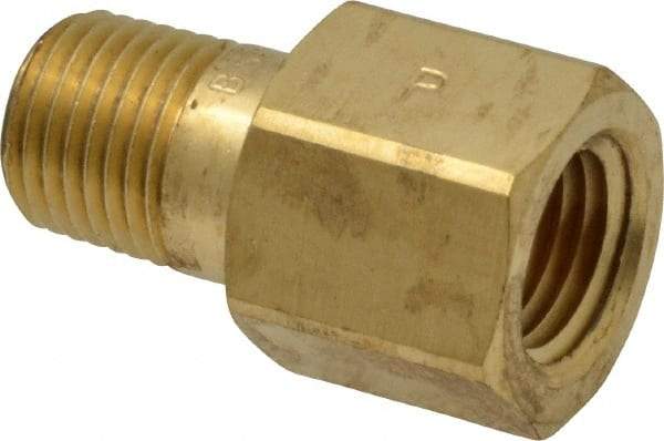 Parker - 1/4 Male Thread x 1/4 Female Thread, Brass Industrial Pipe Adapter - MBSPT x FNPTF, 1,000 psi - Americas Industrial Supply