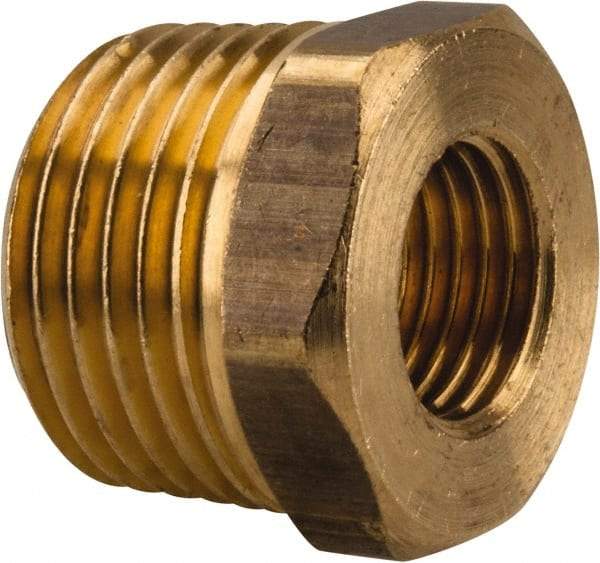 Parker - 1/2 Male Thread x 1/4 Female Thread, Brass Industrial Pipe Hex Bushing - MBSPT x FBSPP, 1,000 psi - Americas Industrial Supply