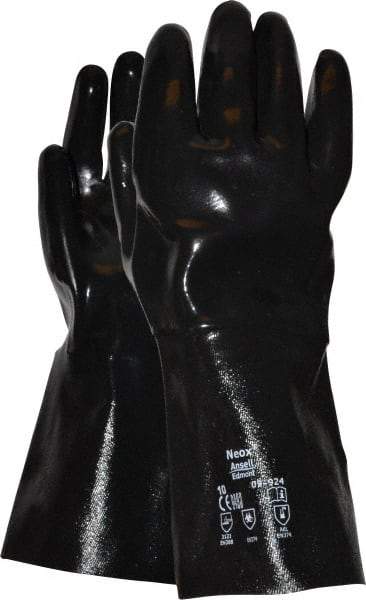 Ansell - Size XL (10), 14" Long, 80 mil Thick, Supported, Neoprene Chemical Resistant Gloves - Smooth Finish, Fleece/Jersey Lined, Gauntlet Cuff, ANSI Abrasion Level 3, ANSI Cut Level 2, Black - Americas Industrial Supply
