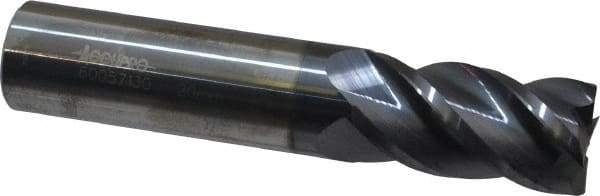 Accupro - 20mm, 38mm LOC, 20mm Shank Diam, 92mm OAL, 4 Flute, Solid Carbide Square End Mill - Single End, AlTiN Finish, Spiral Flute, 40° Helix, Centercutting, Right Hand Cut, Right Hand Flute - Americas Industrial Supply