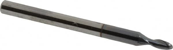 Accupro - 2mm Diam, 4mm LOC, 2 Flute Solid Carbide Ball End Mill - AlTiN Finish, Single End, 38mm OAL, 3mm Shank Diam, Spiral Flute - Americas Industrial Supply