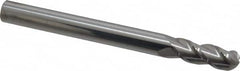 Accupro - 3/8" Diam, 1" LOC, 3 Flute Solid Carbide Ball End Mill - Uncoated, Single End, 4" OAL, 3/8" Shank Diam, Spiral Flute - Americas Industrial Supply