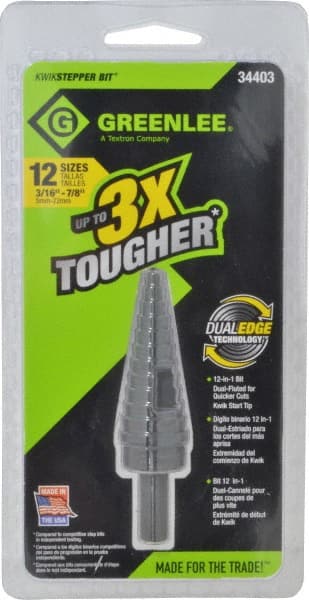Greenlee - 3/16 to 13/16" Hole Diam High Speed Steel Step Drill Bit - Americas Industrial Supply