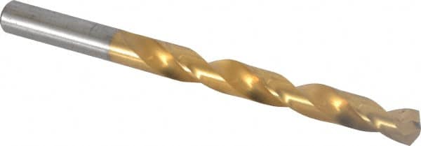 Chicago-Latrobe - Letter V 135° Cobalt Jobber Drill - TiN Finish, Right Hand Cut, Spiral Flute, Straight Shank, 5" OAL, Split Point - Americas Industrial Supply